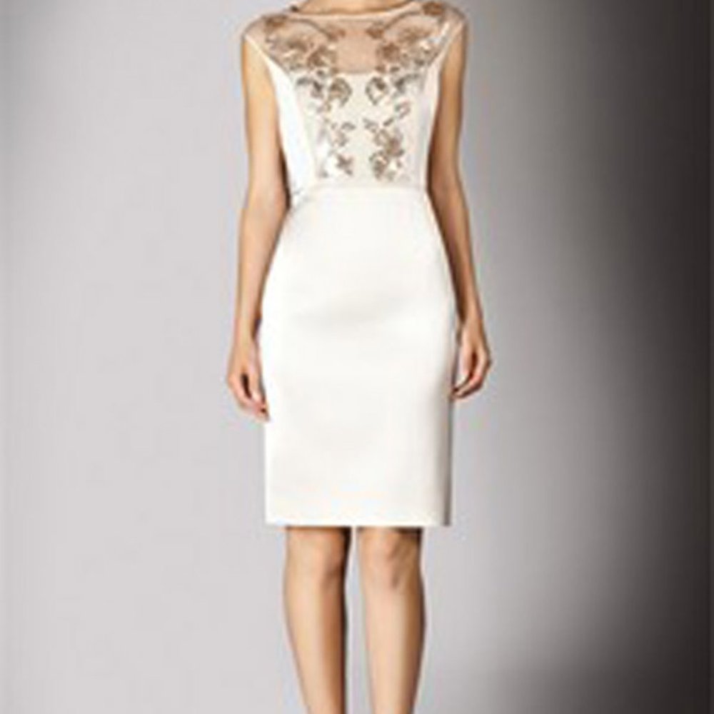 Karen White Gold Foil Silk Dress Size S